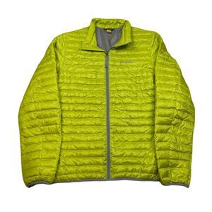 Eddie Bauer TravelX Down Puffer Jacket Mens Small Green Yellow‎ Nylon EB700